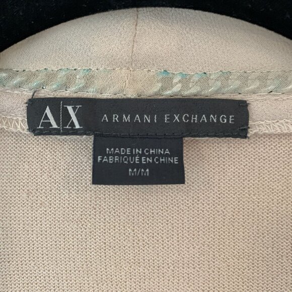 Armani Exchange Beige Open-Front Lightweight Cardigan M Chiffon Trim Longline - Picture 3 of 7